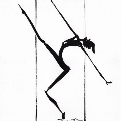 Silhouette of a modern dancer drawn with India ink