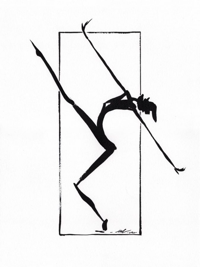 Silhouette of a modern dancer drawn with India ink
