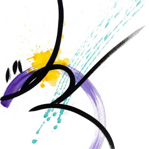 Abstract dancer drawing painted with India ink and acrylic paint