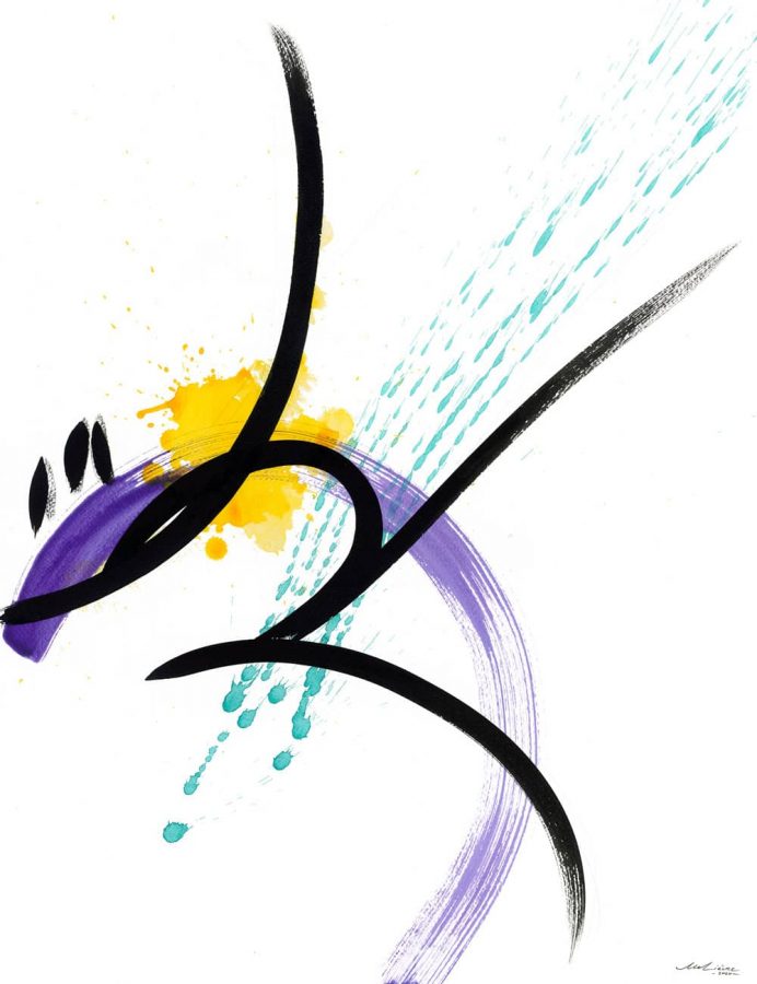 Abstract dancer drawing painted with India ink and acrylic paint