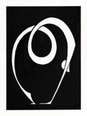 Encre de Chine sur papier aquarelle, 18x24 cm, 2021 Dessin d'acrobate stylisé peint à l'encre de Chine. Silhouette blanche sur fond noir.