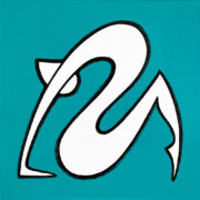 Acrylique sur toile, 20x20x2cm, 2022 Petite peinture carrée d'une silhouette de contorsionniste peinte en blanc sur un fond vert émeraude.