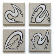 Acrylique sur toile de lin, 20 x 20 x 2 cm (chaque), 2021. Collection privée.